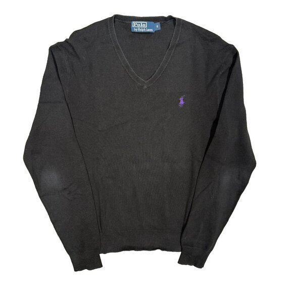 Vintage Polo Ralph Lauren 100% Pima Cotton V-Neck Knit Sweater Black Small - Picture 1 of 6